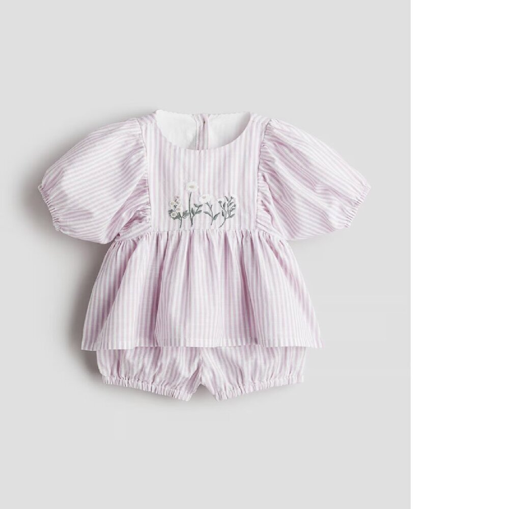 H&M 2-piece Patterned Muslin Set Light Dusty Purple Striped Baby 9-12M